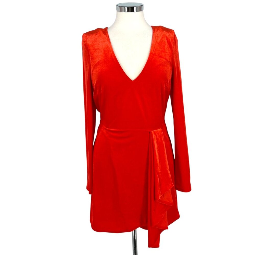 Bar III Velvet Red Long Sleeve V-Neck Dress Size Large NWT